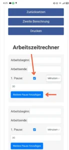 Arbeitszeitrechner Screenshot vier